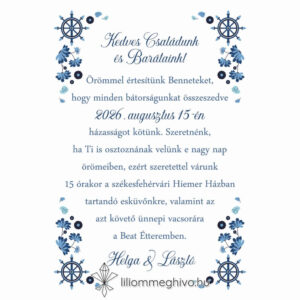 Vízivilág esküvői meghívó kék színek vizes grafikák egyoldalas változat