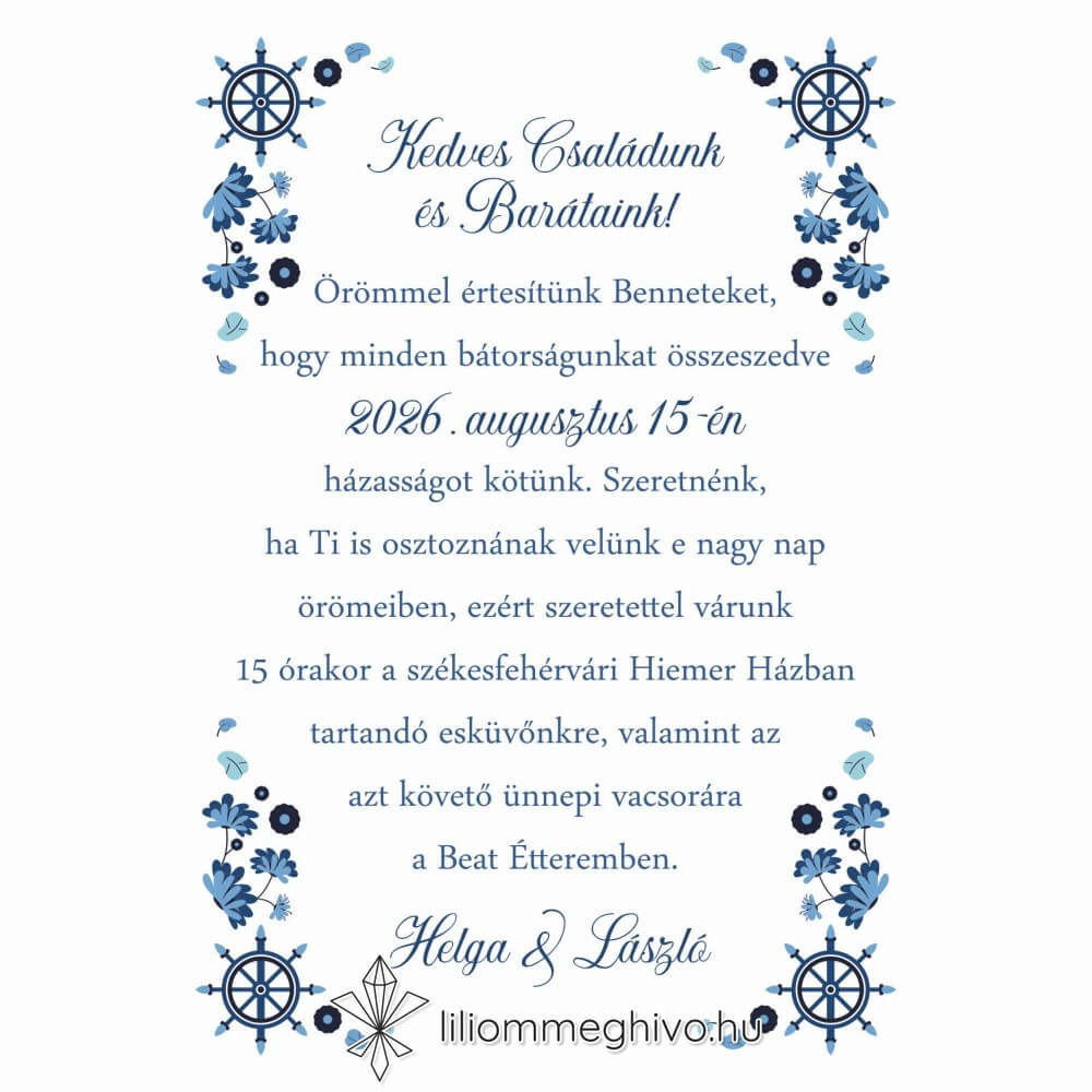 Vízivilág esküvői meghívó kék színek vizes grafikák egyoldalas változat