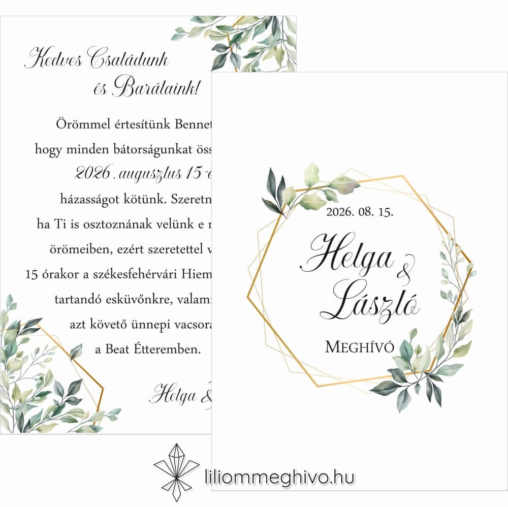 eskuvoi-meghivo-ketoldalas- koris-liliommeghivo Kőris esküvői meghívó zöld színek greenery hangulat kétoldalas változat