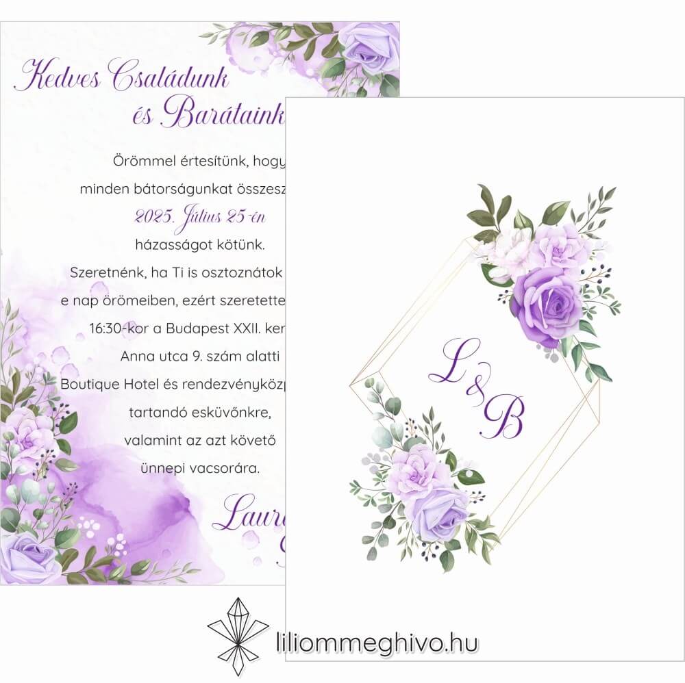 eskuvoi-meghivo-ketoldalas-tavasz-liliommeghivo Tavasz esküvői meghívó lila virágokkal kétoldalas változat
