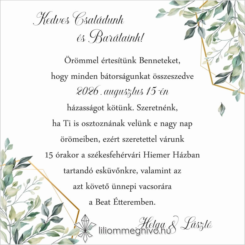 eskuvoi-meghivo-negyzetes-koris-liliommeghivo Kőris esküvői meghívó zöld színek greenery hangulat négzetes változat