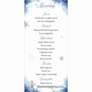 Jégvarázs esküvői menükártya festett kék háttér szikrázó jégkristályok egyoldalas változat