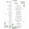 Kőris esküvői menükártya zöld színek greenery hangulat kétoldalas változat