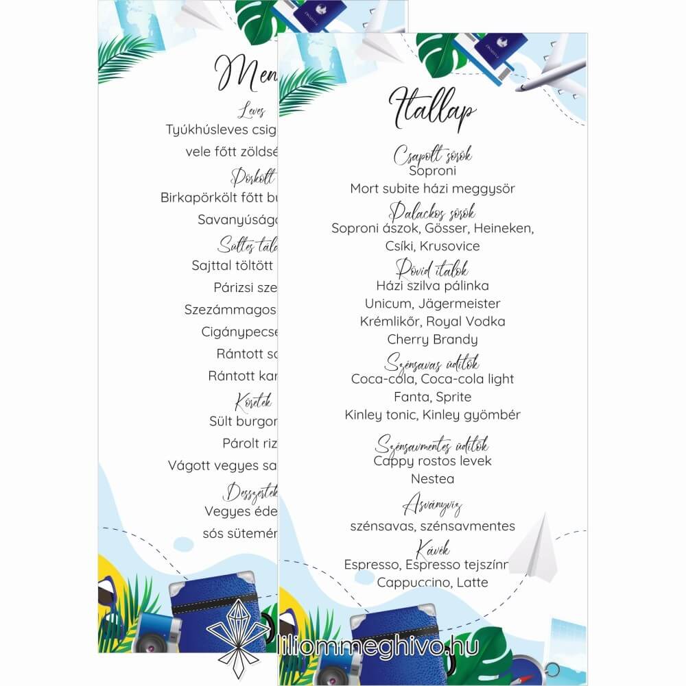 eskuvoi-menukartya-ketoldalas-vilagjaro-liliommeghivo Világjáró esküvői menükártya élénk színek utazásos grafikák kétoldalas változat