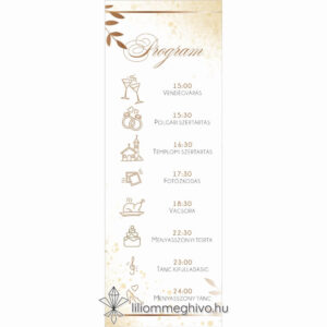 Aranypor esküvői programkártya elegáns arany színű csillogás egyoldalas verzió