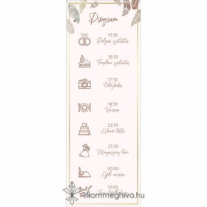 Indián esküvői programkártya pasztell színű tollakkal egyoldalas változat