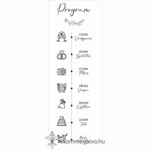Szignó esküvői programkártya modern fekete-fehér stílus egyoldalas változat