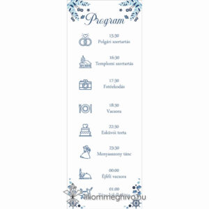 Vízivilág esküvői programkártya kék színek vizes grafikák