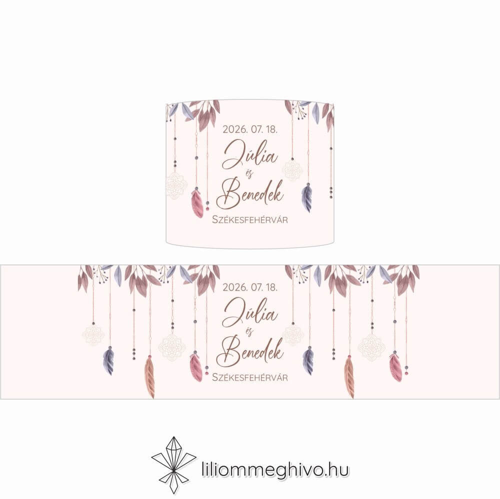 Indián esküvői szalvétagyűrű pasztell színű tollakkal