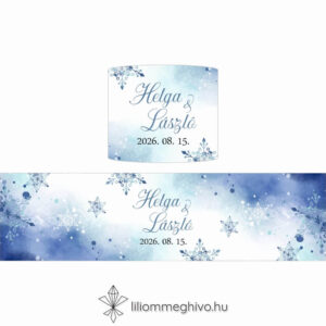 Jégvarázs esküvői szalvétagyűrű festett kék háttér szikrázó jégkristályok egyoldalas változat