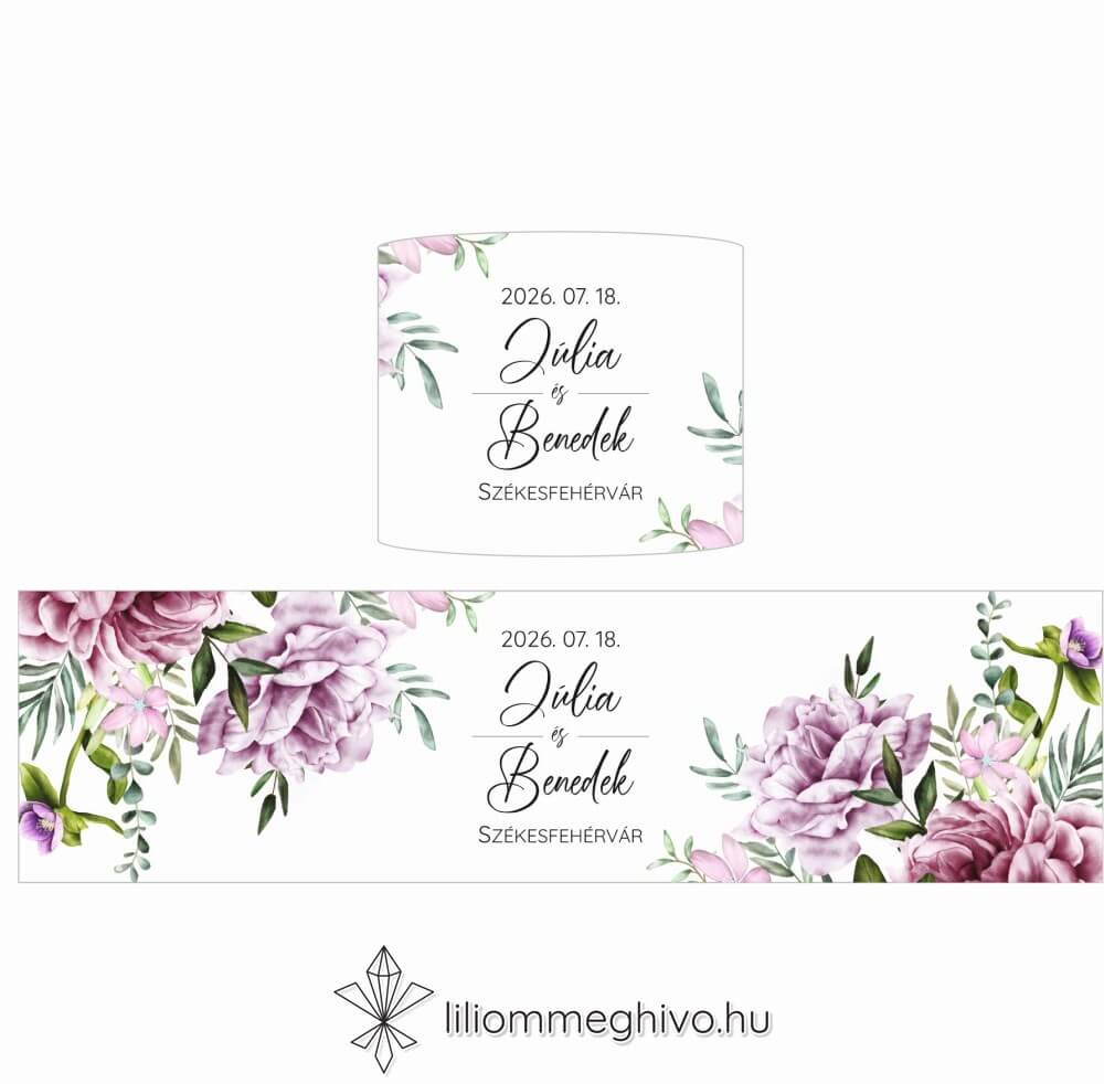 Szellőrózsa esküvői szalvétagyűrű színes virágkerettel négyzetes alak