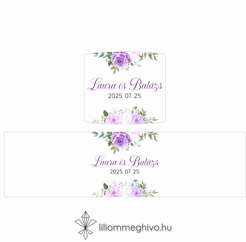 Tavasz esküvői szalvétagyűrű lila virágokkal