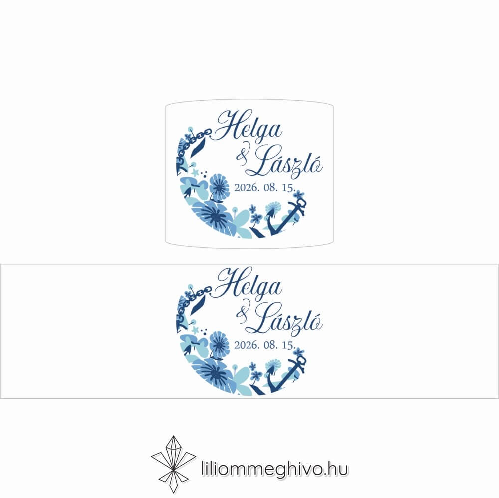 Vízivilág esküvői Szalvétagyűrű kék színek vizes grafikák