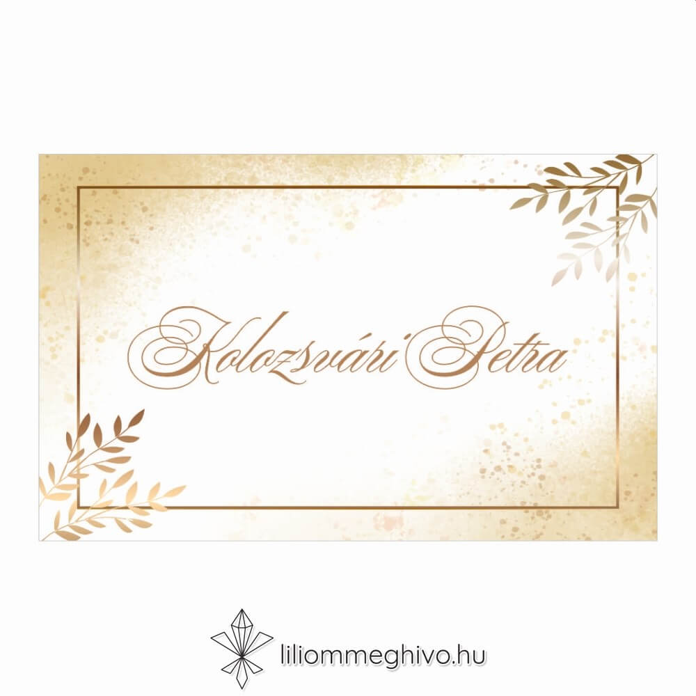 Aranypor esküvői ültetőkártya elegáns arany színű csillogás egylapos verzió