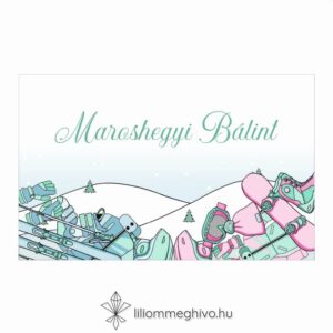 Hütte esküvői ültetőkártya pasztell színek síelős hangulat egyoldalas változat