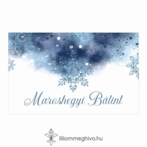 Jégvarázs esküvői ültetőkártya festett kék háttér szikrázó jégkristályok egyoldalas változat