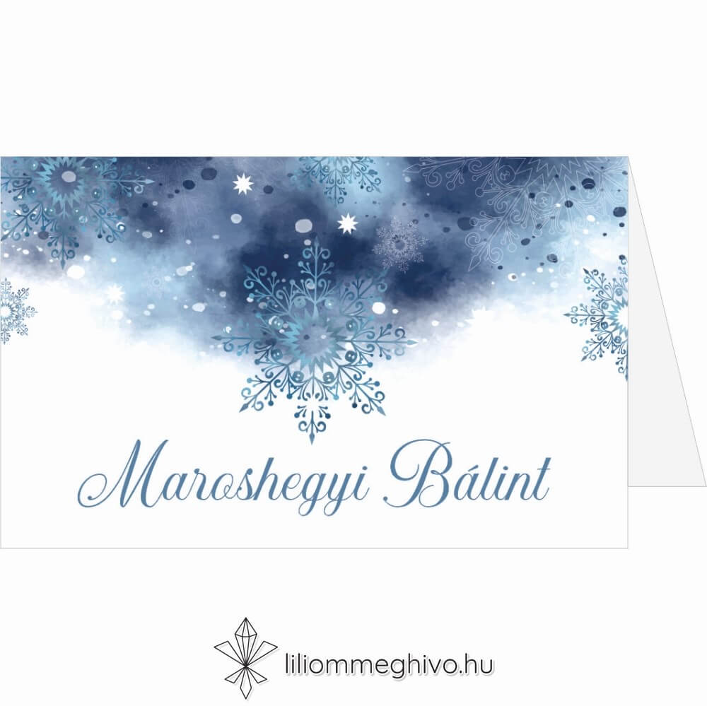 eskuvoi-ultetokartya-ketoldalas-jegvarazs-liliommeghivo Jégvarázs esküvői ültetőkártya festett kék háttér szikrázó jégkristályok sátor változat