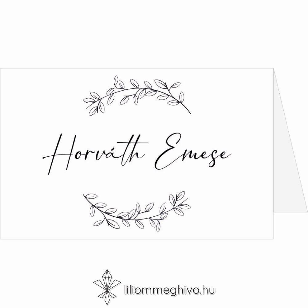 Szignó esküvői ültetőkártya modern fekete-fehér stílus sátor alak