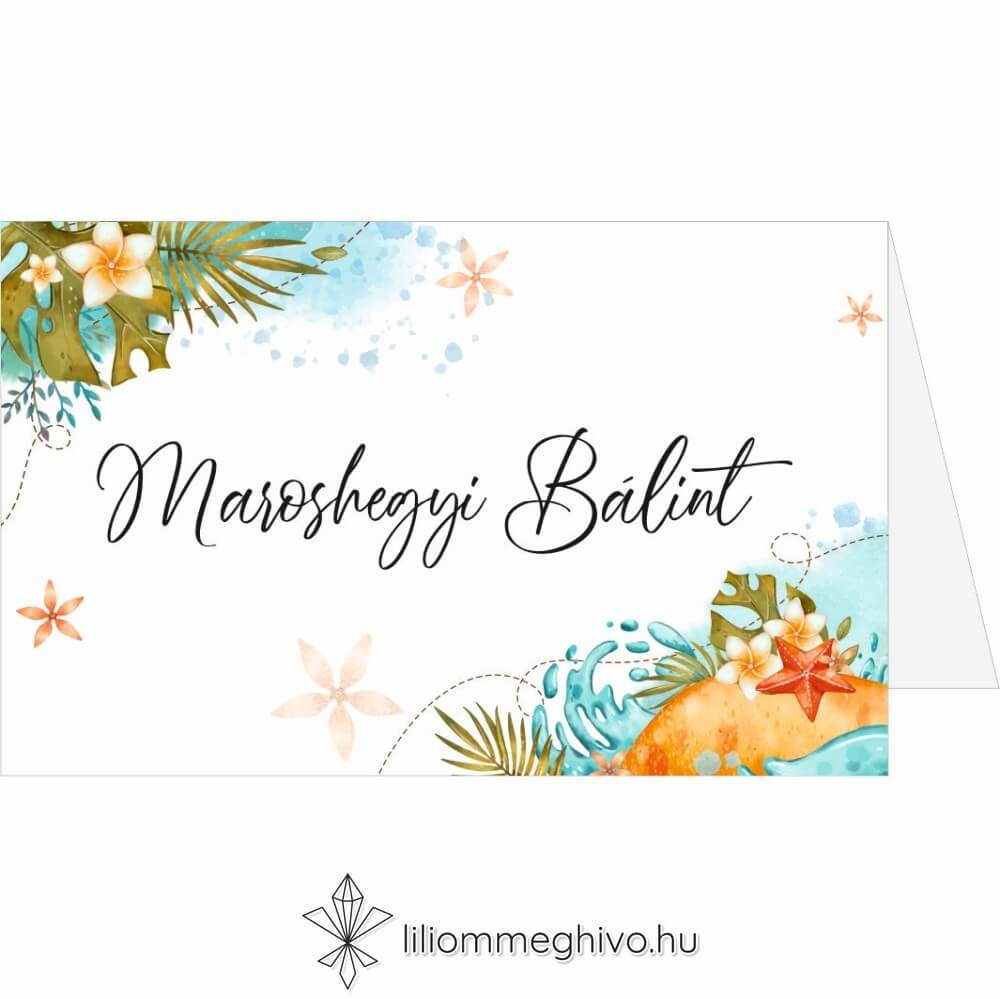 Tunézia esküvői ültetőkártya tengerparti rajzokkal sátor alak