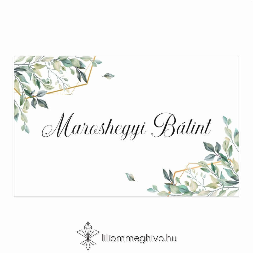 Kőris esküvői ültetőkártya zöld színek greenery hangulat egyoldalas változat
