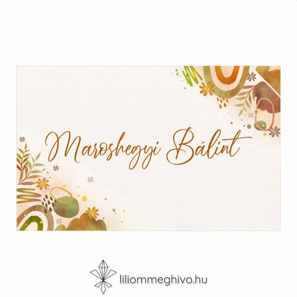 Őszi kavalkád esküvői ültetőkártya pasztell színek levelek egylapos