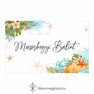 Tunézia esküvői ültetőkártya tengerparti rajzokkal egyoldalas változat