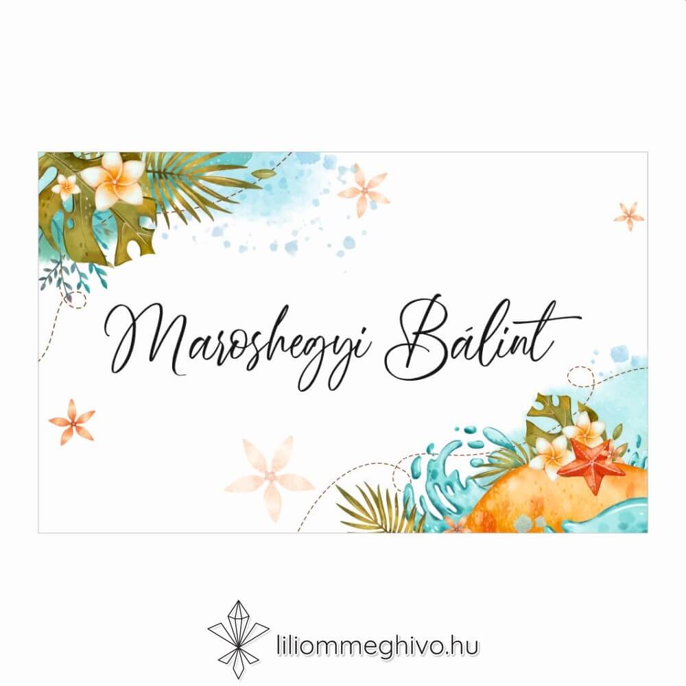 Tunézia esküvői ültetőkártya tengerparti rajzokkal egyoldalas változat