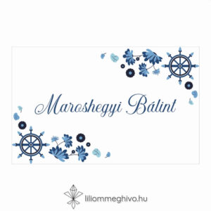 Vízivilág esküvői ültetőkártya kék színek vizes grafikák egyoldalas