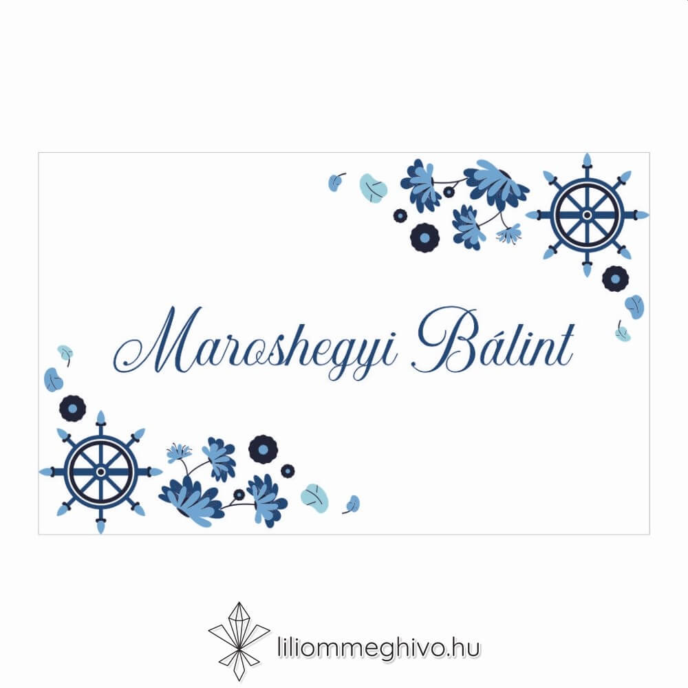 Vízivilág esküvői ültetőkártya kék színek vizes grafikák egyoldalas