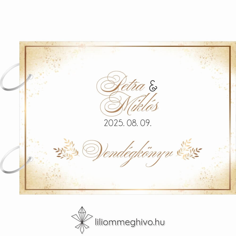Aranypor esküvői vendégkönyv elegáns arany színű csillogás