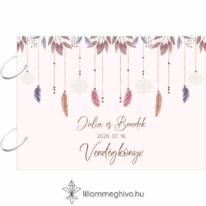 Indián esküvői Vendégkönyv pasztell színű tollakkal