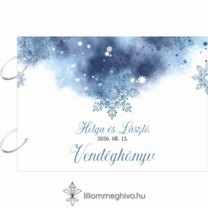 Jégvarázs esküvői vendégkönyv festett kék háttér szikrázó jégkristályok