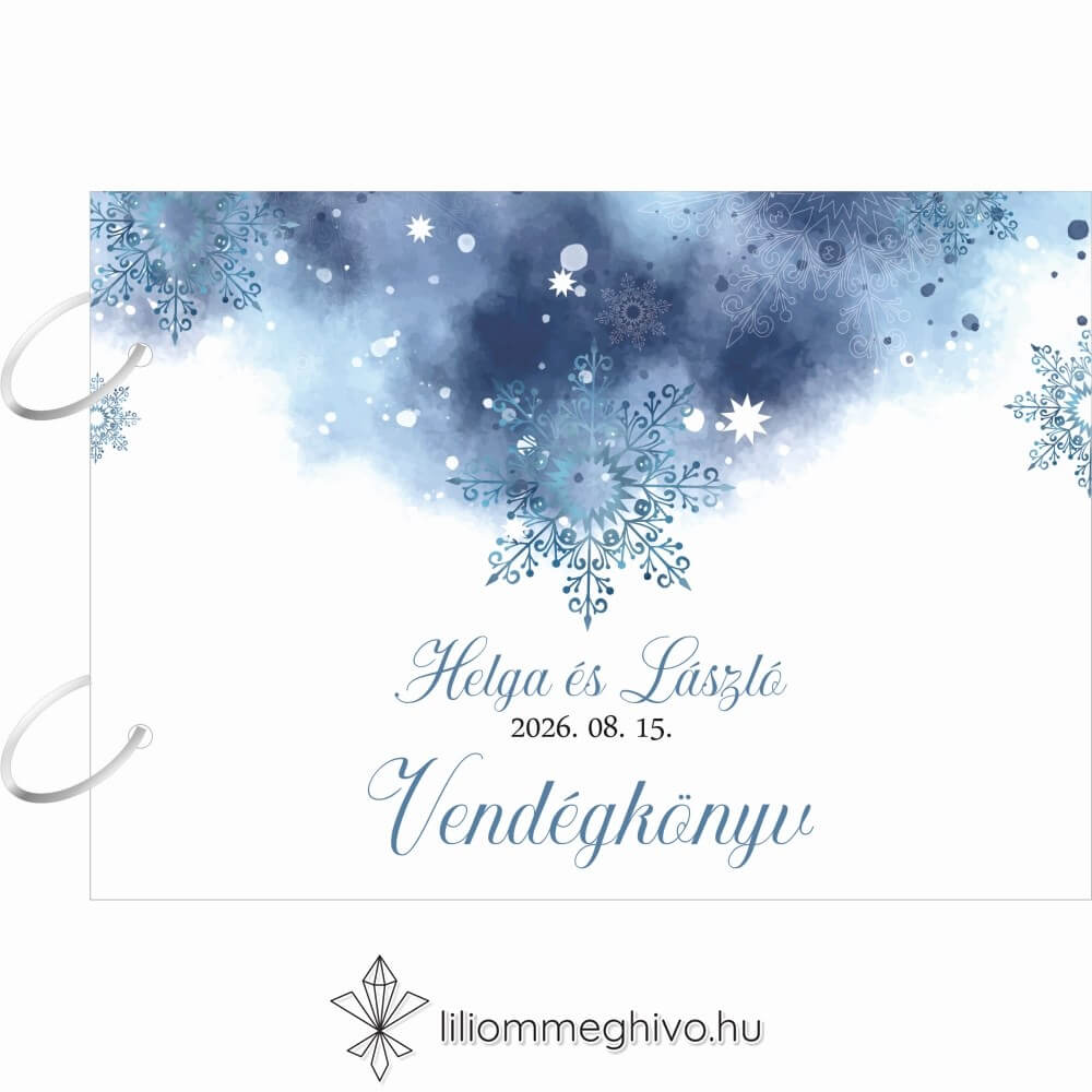 Jégvarázs esküvői vendégkönyv festett kék háttér szikrázó jégkristályok