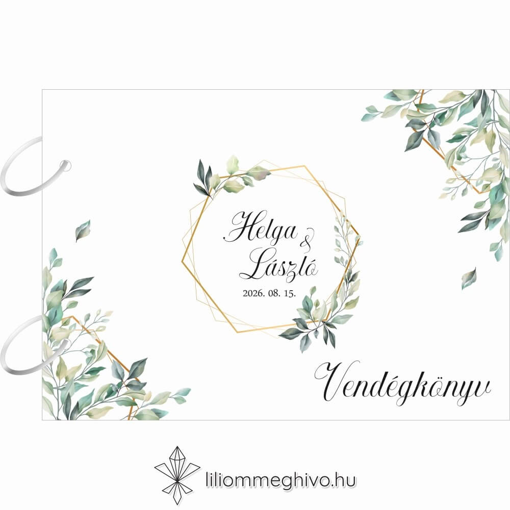 Kőris esküvői vendégkönyv zöld színek greenery hangulat