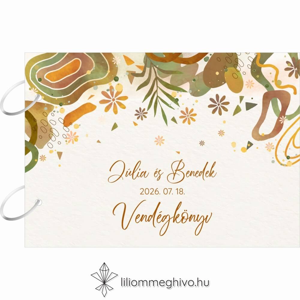 Őszi kavalkád esküvői vendégkönyv pasztell színek levelek