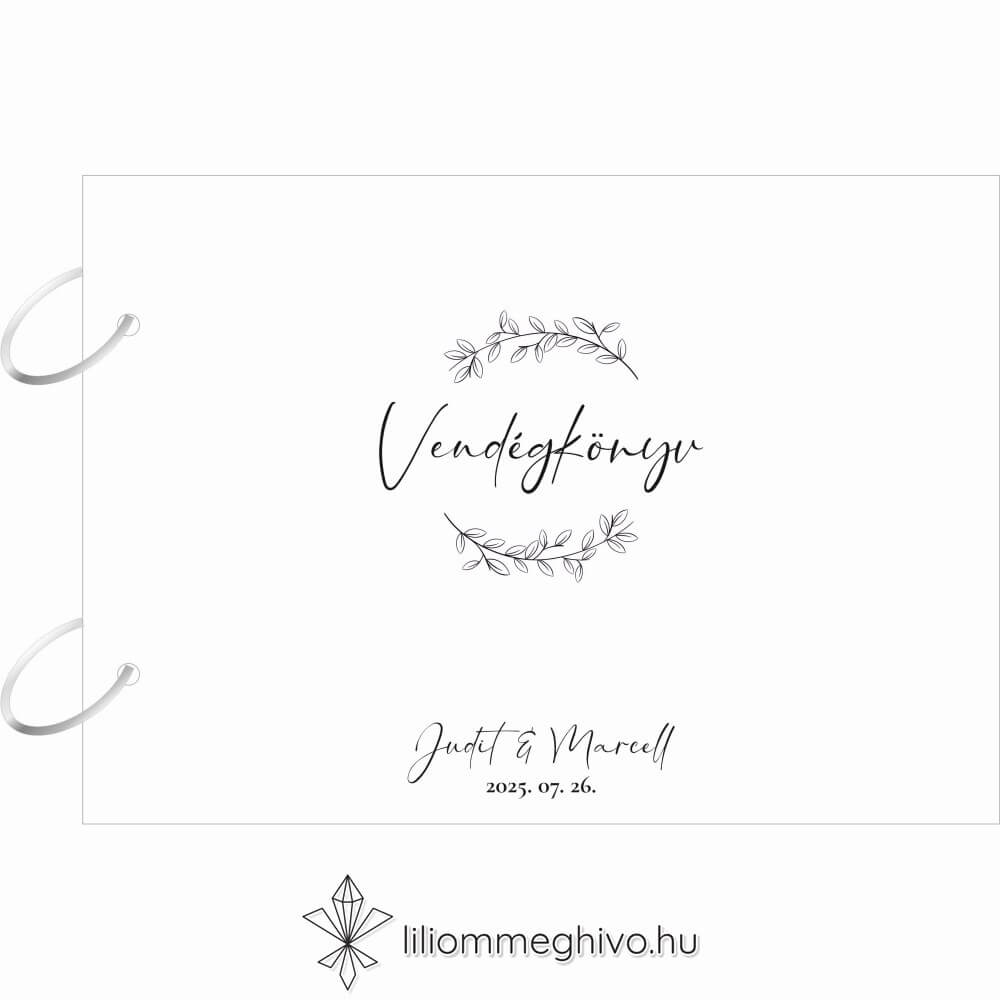 Szignó esküvői vendégkönyv modern fekete-fehér stílus