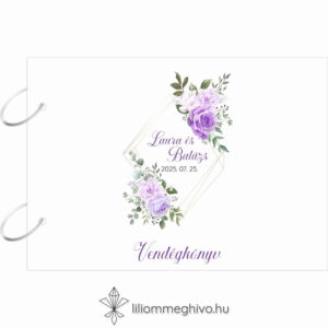 Tavasz esküvői vendégkönyv lila virágokkal