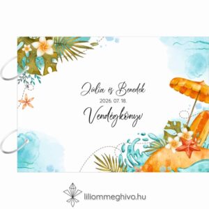 Tunézia esküvői vendégkönyv tengerparti rajzokkal
