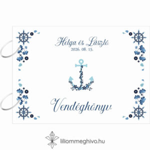 Vízivilág esküvői vendégkönyv kék színek vizes grafikák