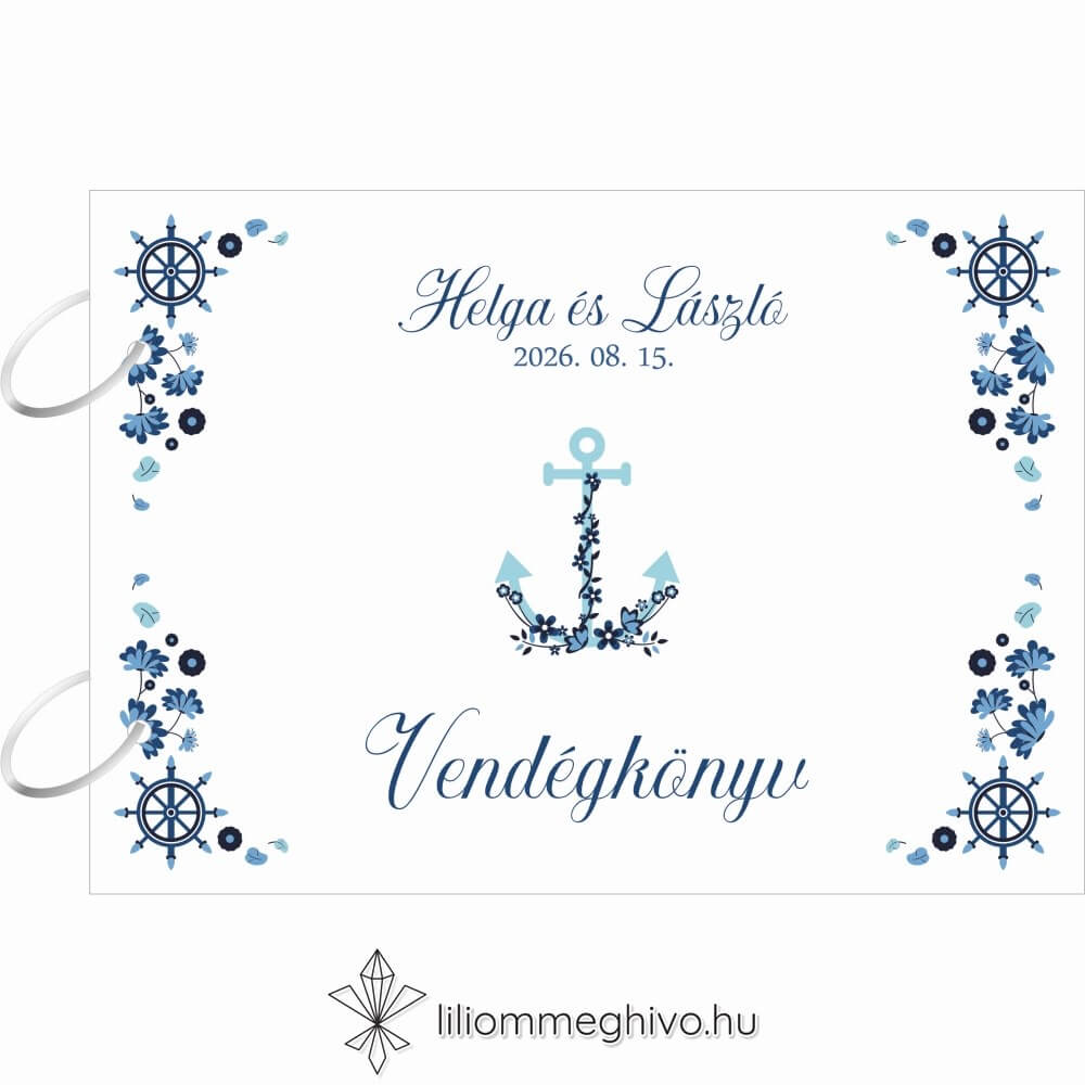 Vízivilág esküvői vendégkönyv kék színek vizes grafikák