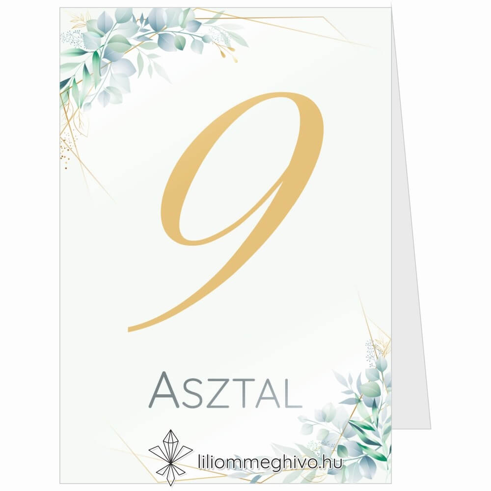 eskuvoi-asztalszam-ketoldalas-eukaliptusz-liliommeghivo Eukaliptusz esküvői asztalszám arany és greenery grafikával kétoldalas