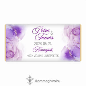 Lila köd esküvői csokoládé vendégajándék lila vízfesték grafikával