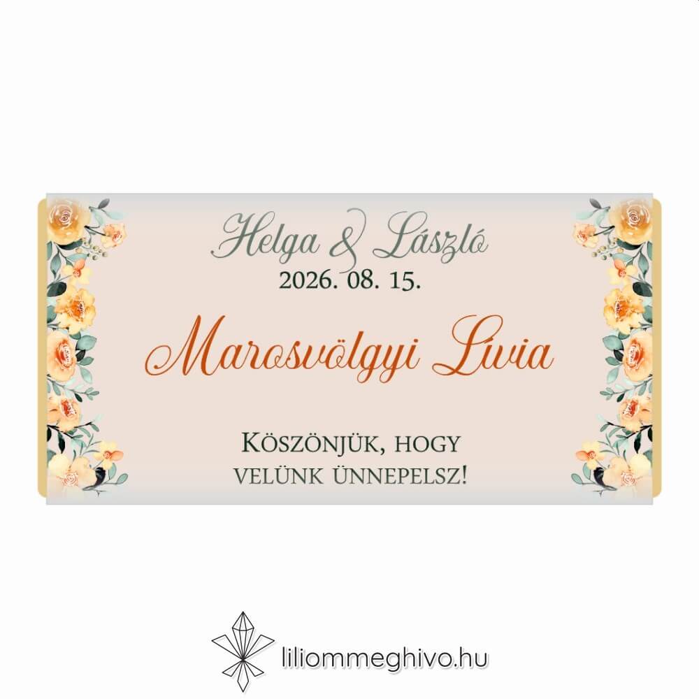 Rókapár csokoládé köszönetajándék festett virágos és rókás grafikával, ültetőkártya funkcióval