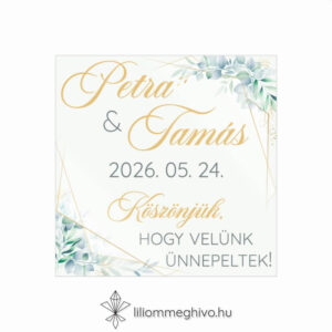 Eukaliptusz esküvői hűtőmágnes arany és greenery grafikával