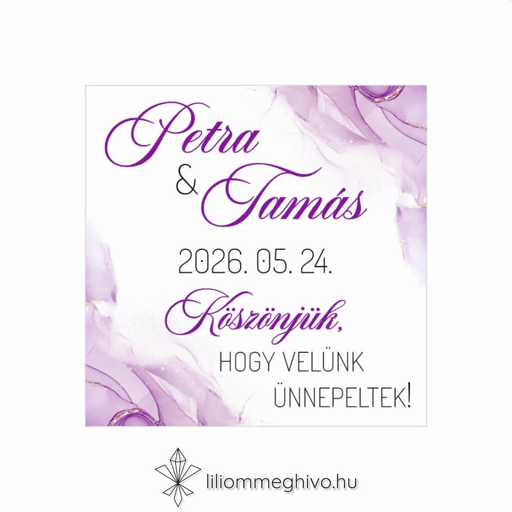 Lila köd esküvői hűtőmágnes lila vízfesték grafikával