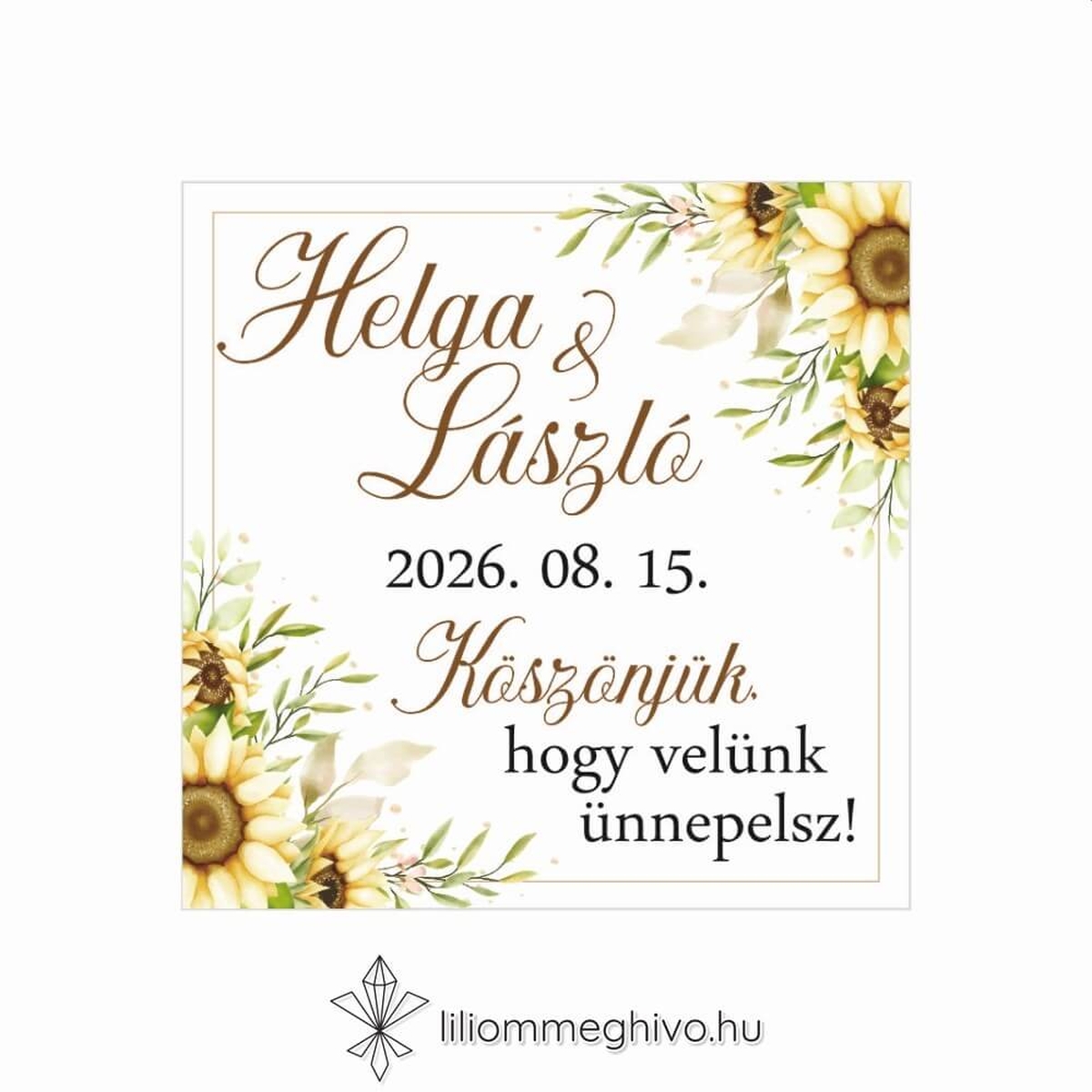 Napraforgó csokor esküvői hűtőmágnes sárga virágos grafikával