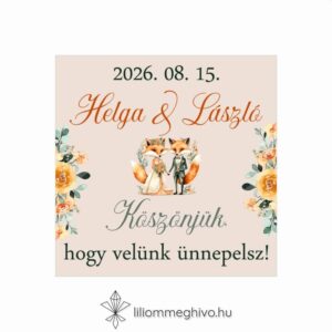 Rókapár esküvői hűtőmágnes festett virágos és rókás grafikával