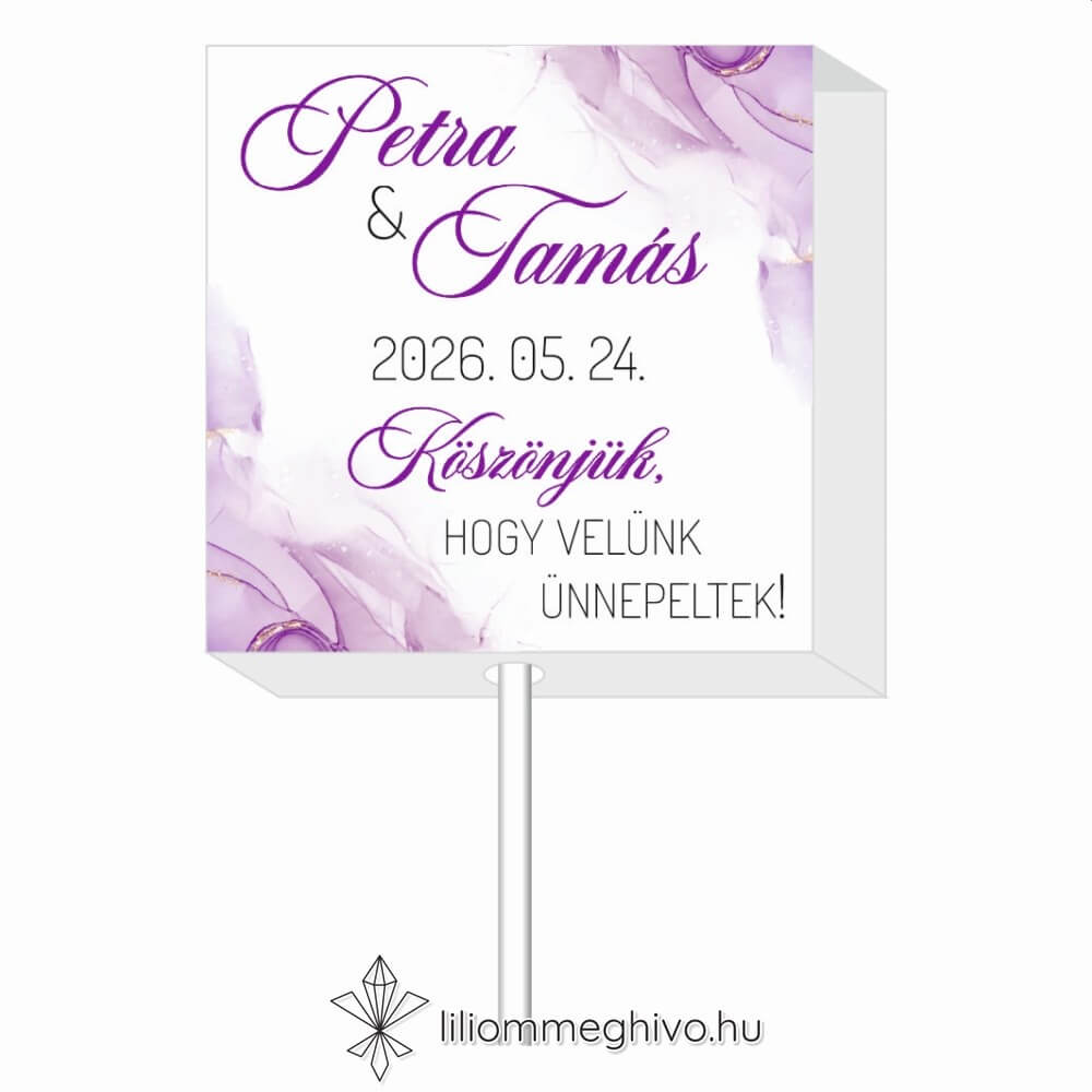 Lila köd esküvői nyalóka köszönetajándék lila vízfesték grafikával