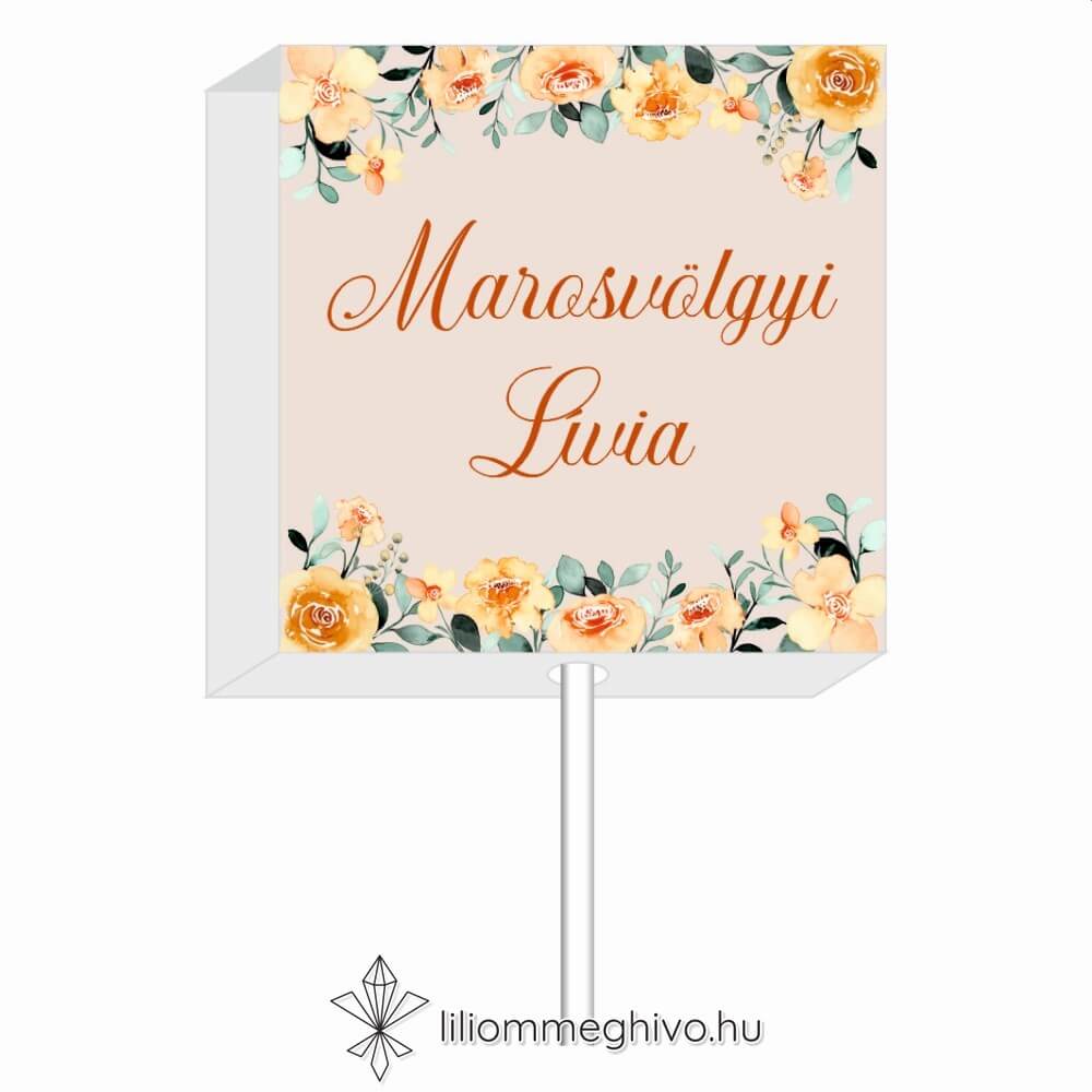 eskuvoi-koszonetajandek-nyaloka-ulteto-rokapar-liliommeghivo Rókapár esküvői nyalóka köszönetajándék festett virágos és rókás grafikával, ültetőkártya funkcióval