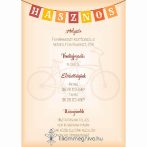 Két keréken esküvői infókártya retro biciklis grafikával